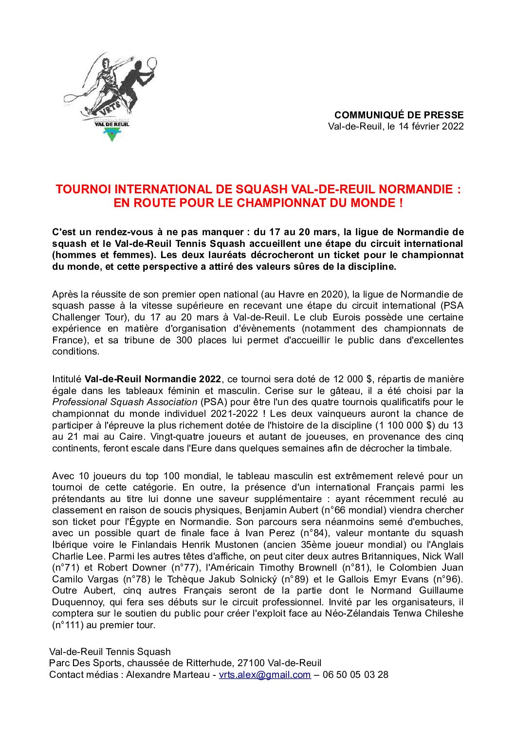 Communiqué de Presse PSA de Normandie Val de Reuil Mars 2022
